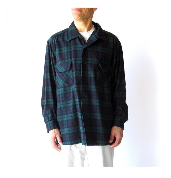 Men's 70s Shirt / Pendleton Shirt / Black Watch Plaid Shirt / 1970s ...