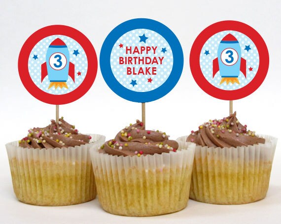 Personalized Space Rocket Party Cupcake Toppers – 2 Inch Circles – DIY Printable (Digital File) Il_570xn