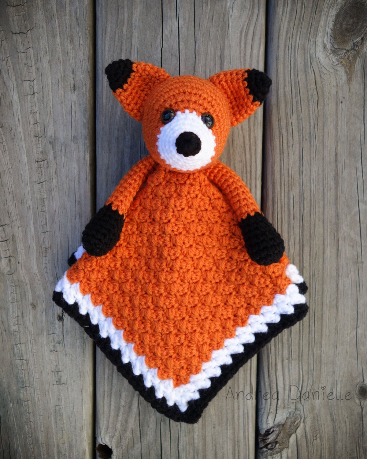 Flynn the Fox Crochet Lovey/ Security Blanket Orange Black