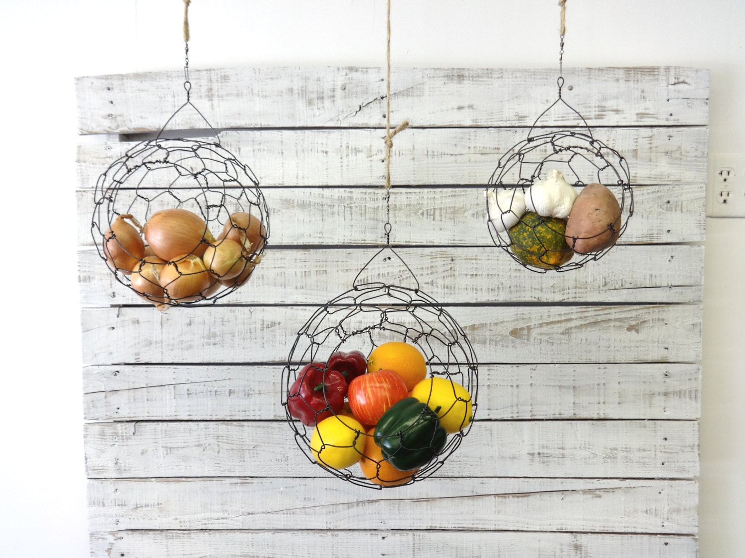 Wire Basket Hanging Sphere Set by CharestStudios on Etsy