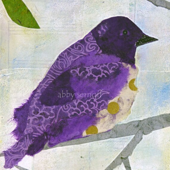 Bird Art Fine Art Print of Original Mixed Media Collage Violet