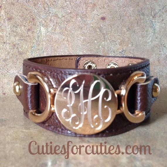 Personalized Leather Monogram Cuff Bracelet-ENGRAVED