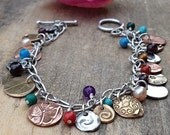 Mixed metal charm bracelet bronze silver copper gemstone charm bracelet unique charm bracelet metal charm bracelet birthday gift ideas