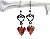 Heart Earrings Red Heart Earrings Crystal Heart Earrings Valentine Earrings Alice in Wonderland Red Earrings Black Earring Swarovski Crystal