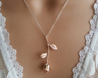 Rose Gold Necklace Rose Pendant, Girlfriend Gift,Wedding Gift, gift for her, Valentines Day gift