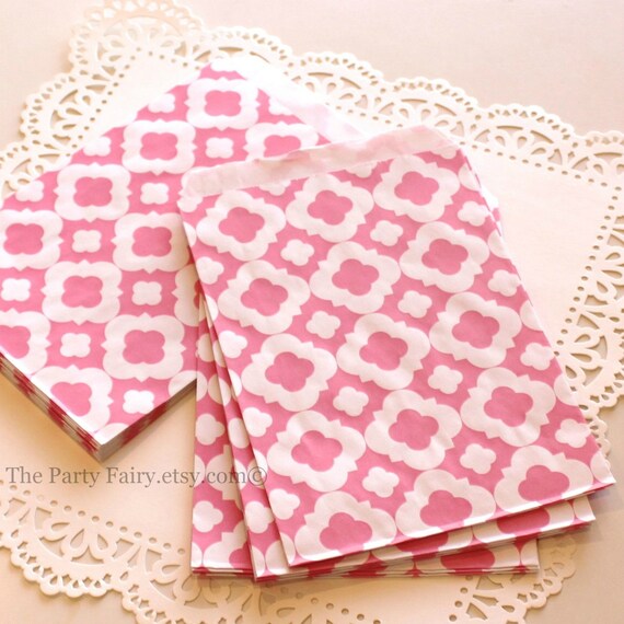 Pink Paper Favor Bags, 20 Pink Vintage Print Paper Treat Bags, Candy Bags, Candy Buffet, Pink Lemonade Party, Baby Shower Favor, Birthday Il_570xn