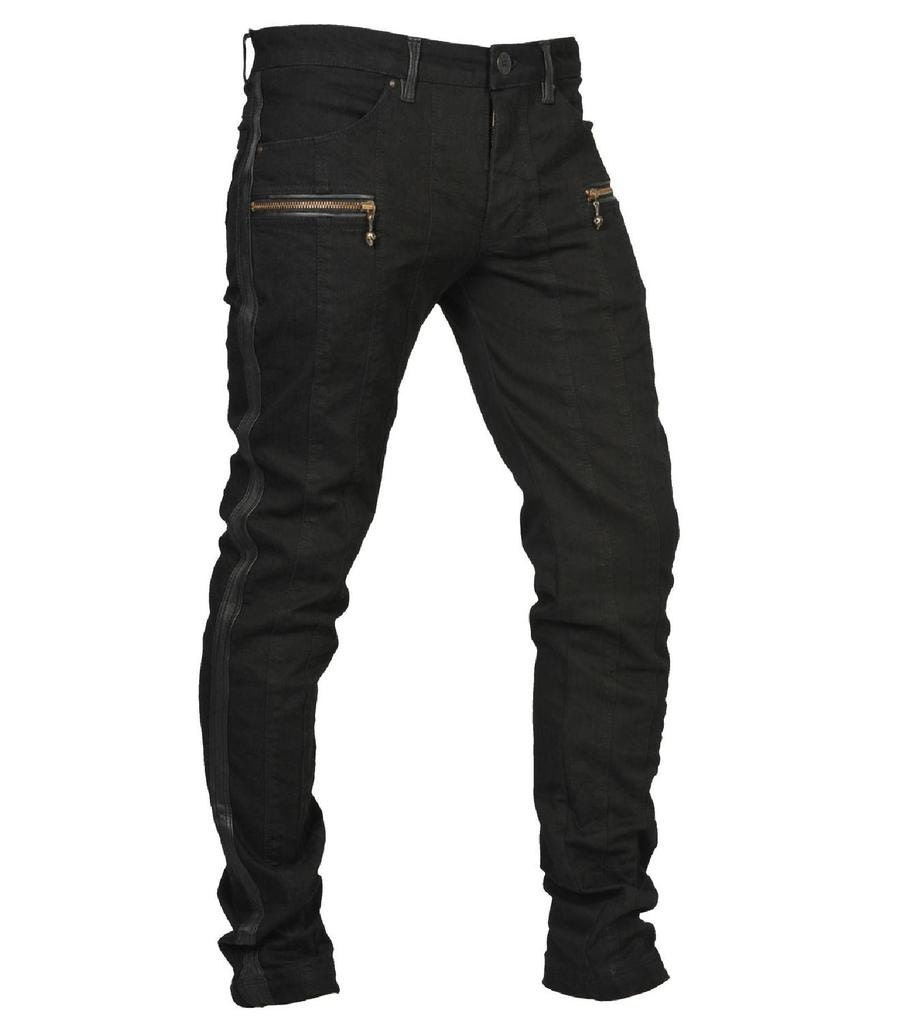 ICON JEANS Mens Black Jeans with Leather Stripes by janhilmer