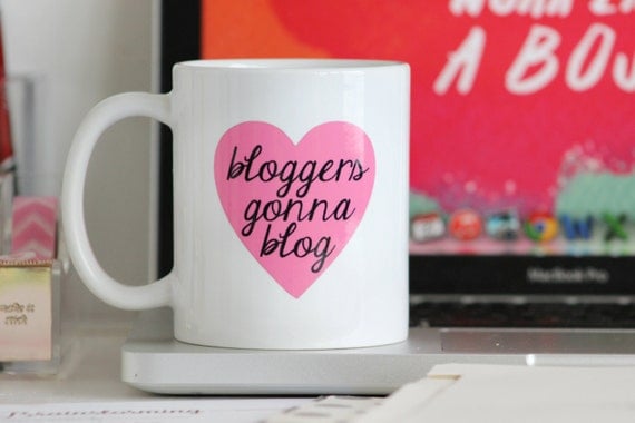 Bloggers Gonna Blog / pink and black coffee mug - inspirational mug - ceramic - gift - Girlboss - heart - hustle - boss lady - motivational