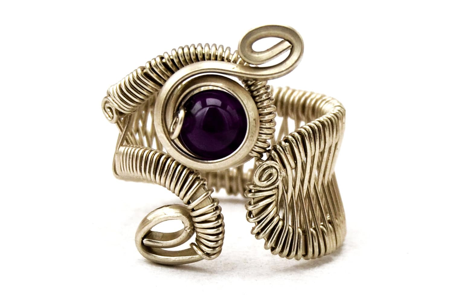 Amethyst Ring Steampunk Ring Wire Wrapped Ring Gemstone Ring Purple Stone Ring Boho Ring Cocktail Ring Band Ring Wire Work Ring Open Ring