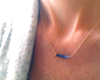 Sapphire Bar Necklace - Gold Filled Sapphire Necklace - Blue Sapphire Necklace - Genuine Sapphires - September Birthstone - Dainty Necklace