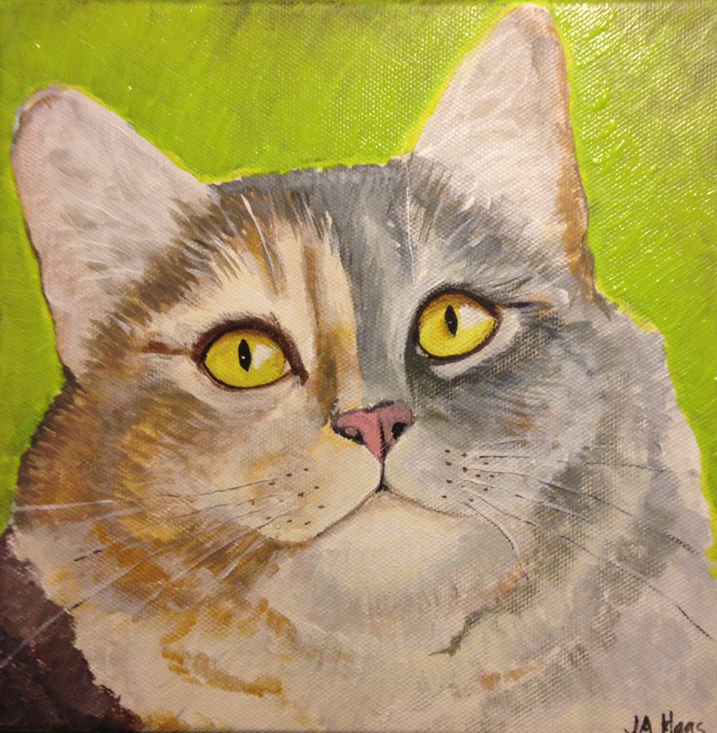 Original Acrylic Painting Calico Cat 8x8