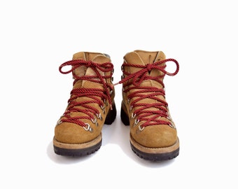 tan hiking boots red laces