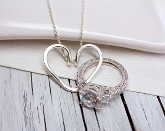 heart ring holder necklace wedding engagement ring holder pendant argentium sterling silver - Wedding Ring Necklace Holder heart ring holder necklace wedding engagement ring holder pendant argentium sterling silver - Wedding Ring Necklace Holder