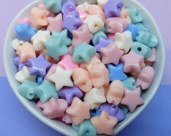 50x 12mm Star Beads in Pastel Multicolours