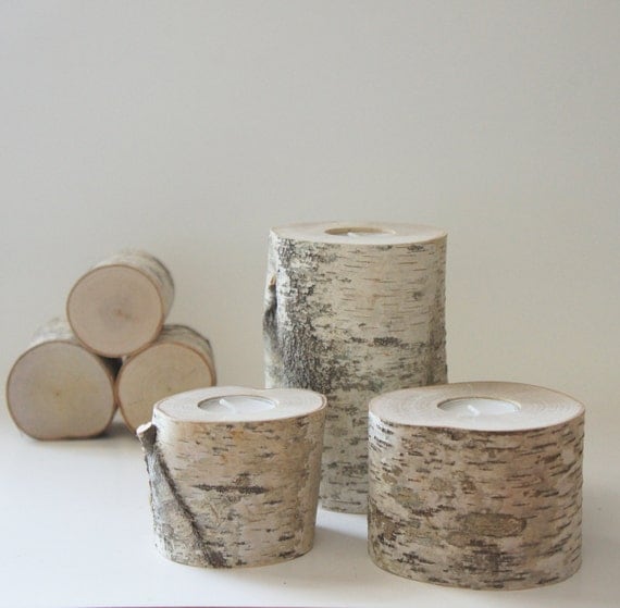 sale natural white birch wood candle holders by urbanplusforest