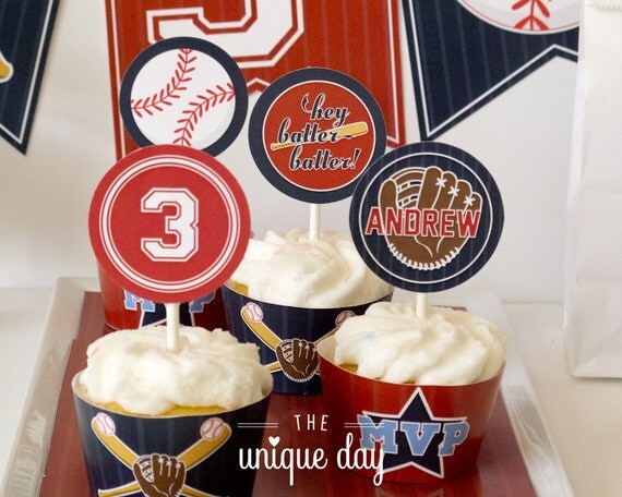 Printable Baseball Themed Birthday - Cupcake Toppers - Favor Tags - Party circles // BAS-05 Il_570xn
