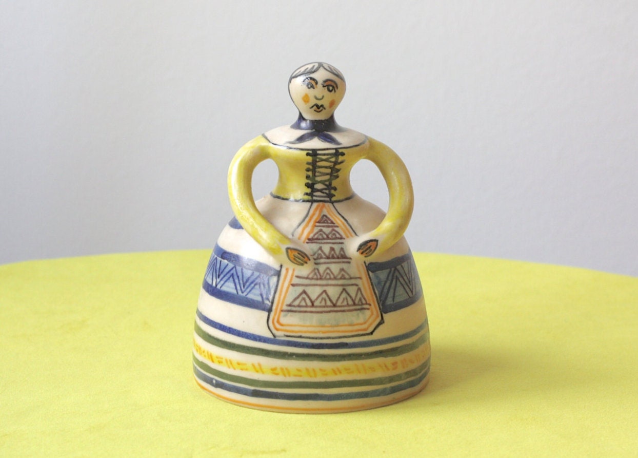 Vintage Spanish Pottery Bell Folk Art Handmade