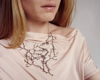 Statement Twig Necklace, Silver Branch Necklace, Cascading Twig Necklace, Nature Jewelry, Woodland, Metal Tree Necklace, Woodland Wedding