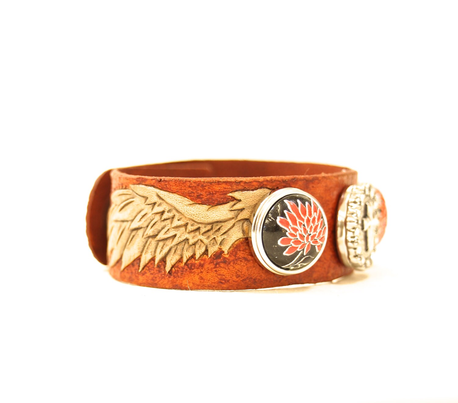 Handcrafted Angel Wings Leather Bracelet Custom Leather