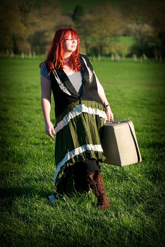 Black & green steampunk outfit. Waistcoat / vest and skirt. Neo-Victorian clothing. Plus size Steam punk costume steampunk buy now online
