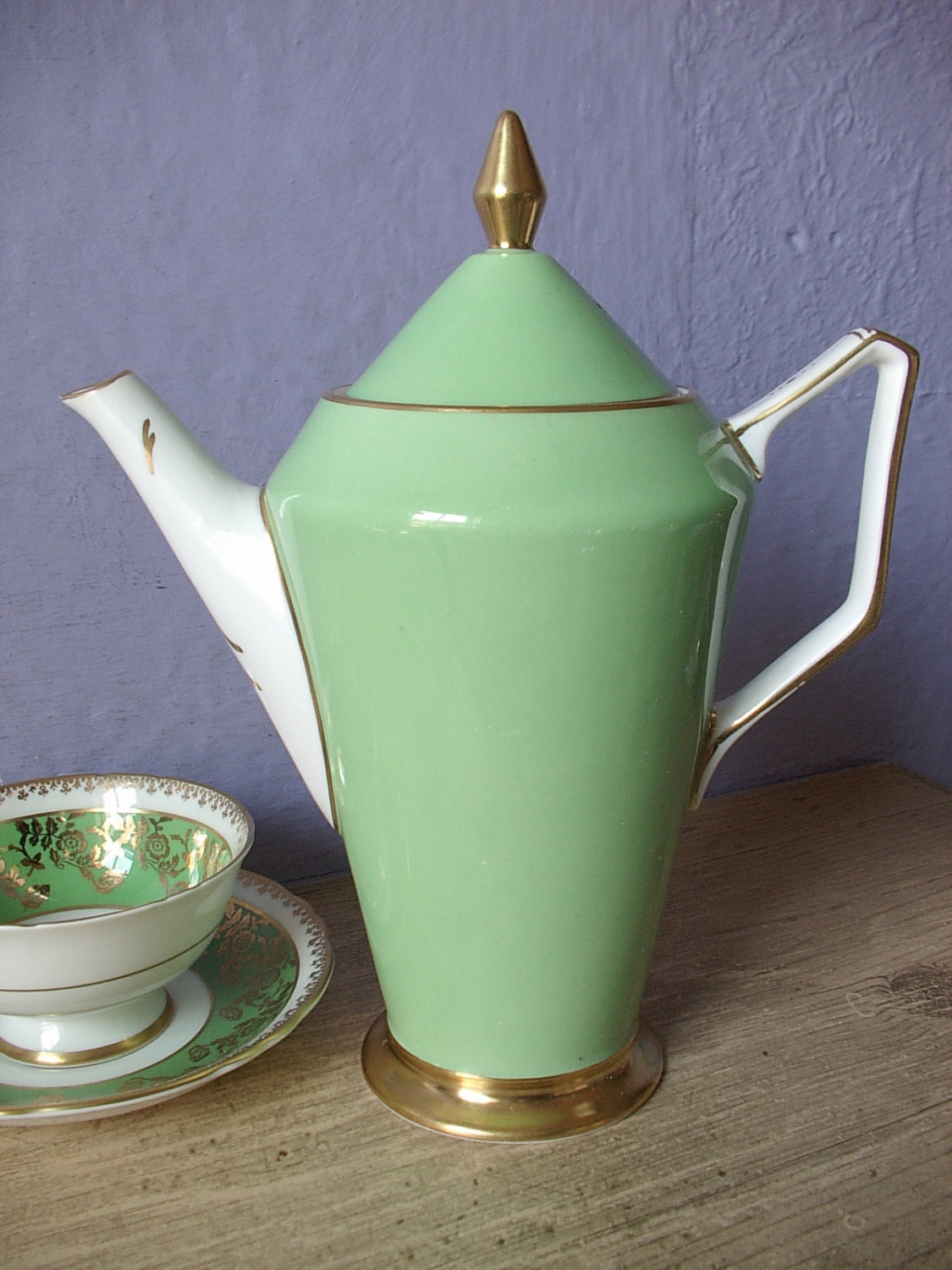 Antique 1930's Art Deco teapot Grosvenor green by ShoponSherman