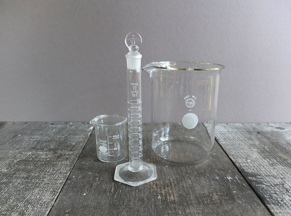 Vintage Lab Glass Collection Set Of 3 Vintage Pyrex Lab Glass Flask Vintage Kimax Lab