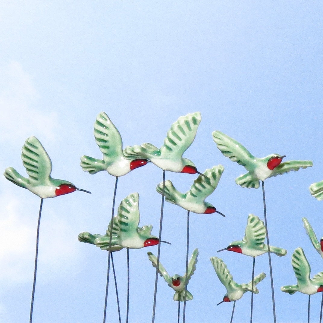 tiny porcelain hummingbird pick fairy garden party favor tiny porcelain hummingbird pick fairy garden party favor
