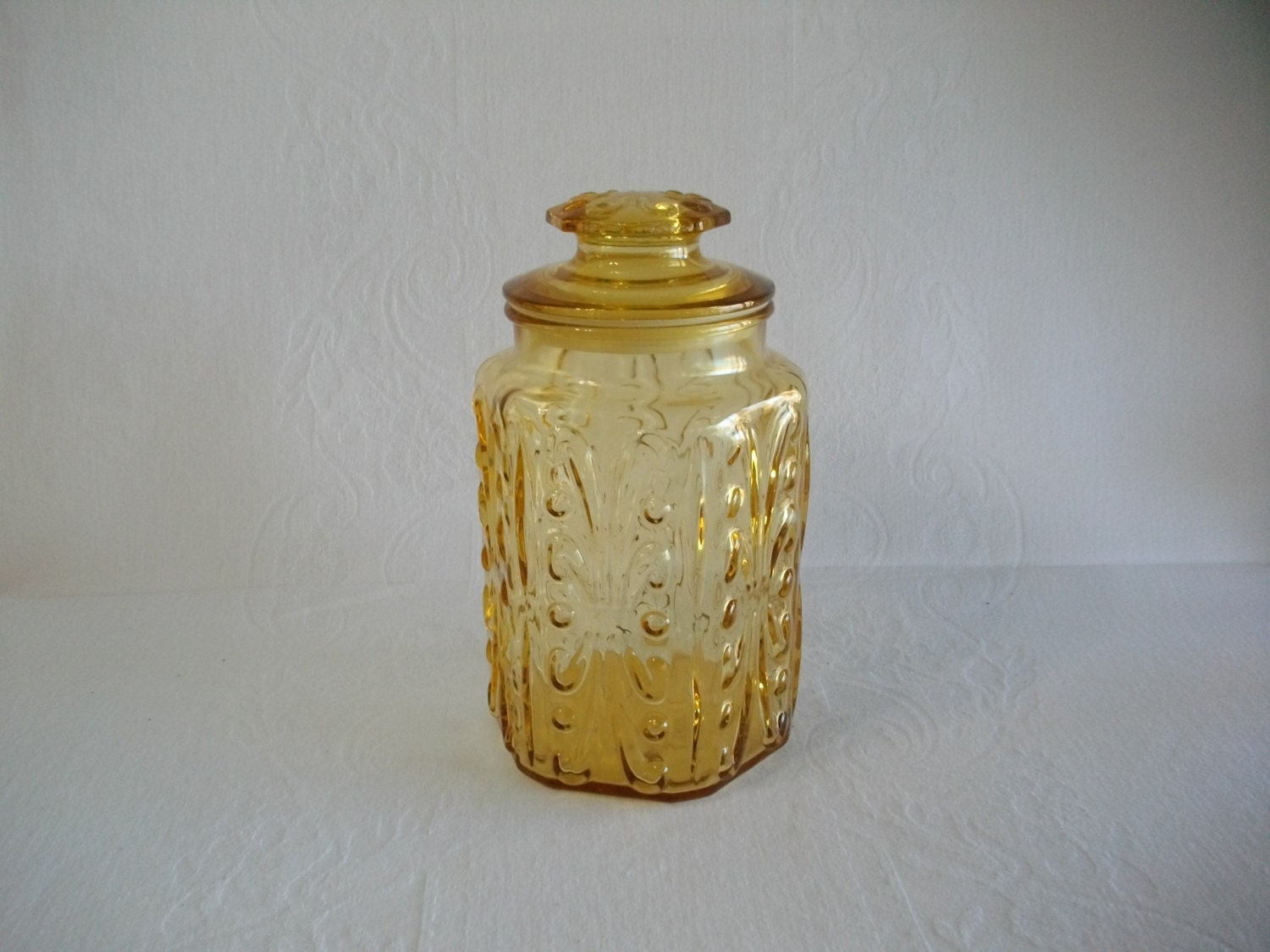 Gold Glass Canister Jar / Vintage 1970s Retro Harvest Gold