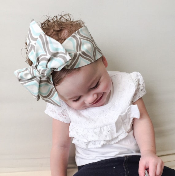 Items similar to Baby Headwrap Baby Head Wrap Gray Light Blue Big