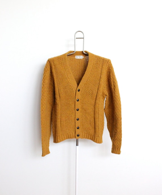 Gold Yellow Wool Cardigan Sweater Mens Medium Womens Button Up