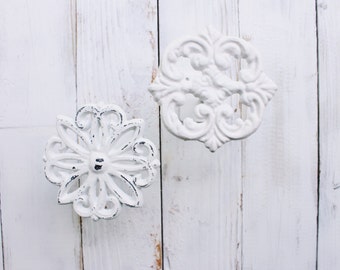 Two Metal Curtain Tie Backs ,Curtain Tiebacks , Curtain Holdback ,Drapery Tieback , Shabby Chic Window ,White Home Decor ,Curtain Hook,WHITE