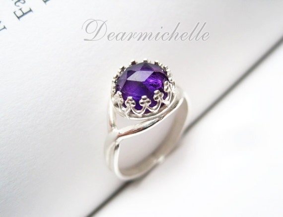 Sterling Silver Amethyst Ring, Rose Cut, AAA Natural Amethyst Crown ...