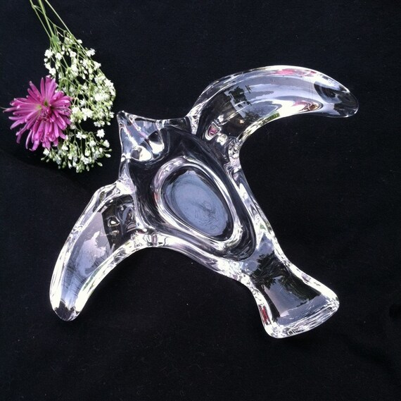 Crystal Bird Dish Vintage Clear Glass Flying Dove Bowl Soaring