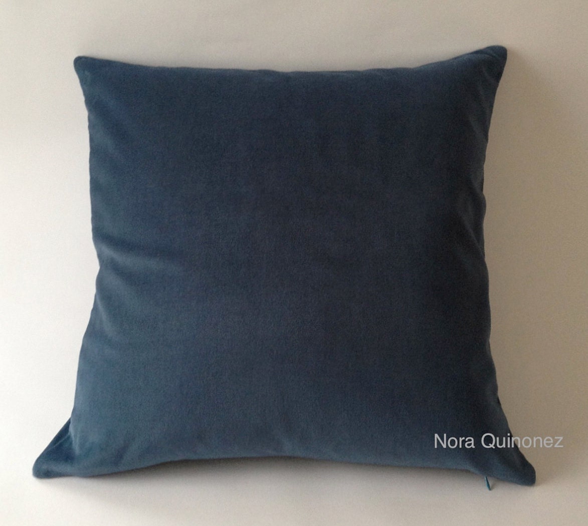 Teal Blue Cotton Velvet Pillow Cover Decorative Accent Throw