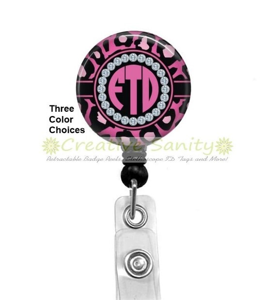 Items similar to Monogram Retractable ID Badge Holder, Personalized Animal Print Monogram, Three