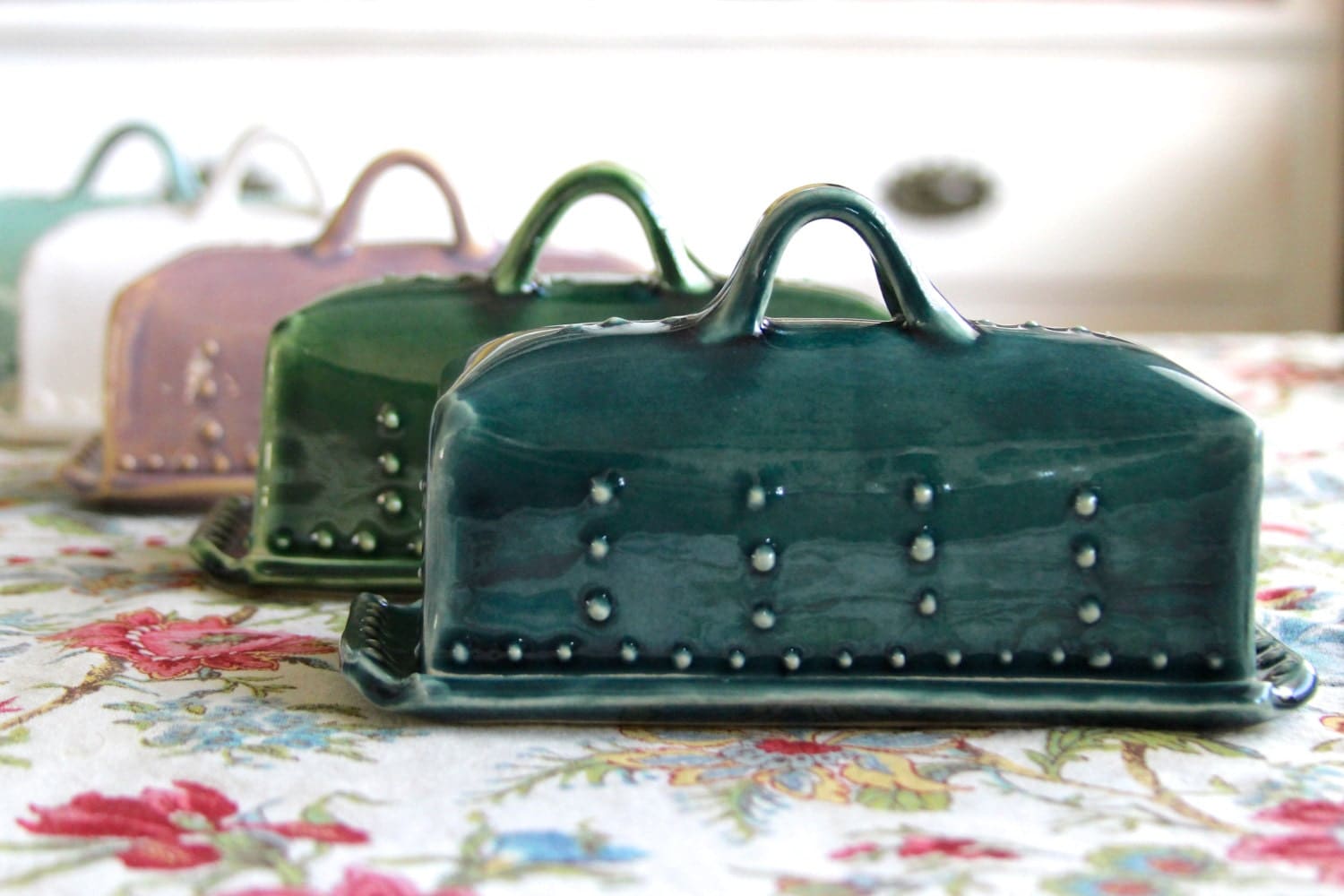 Butter Dish with Lid Covered with Handle Handmade Pottery