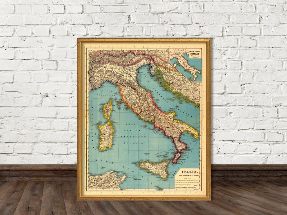 Map of Italy Vintage Italy map archival print Wonderful