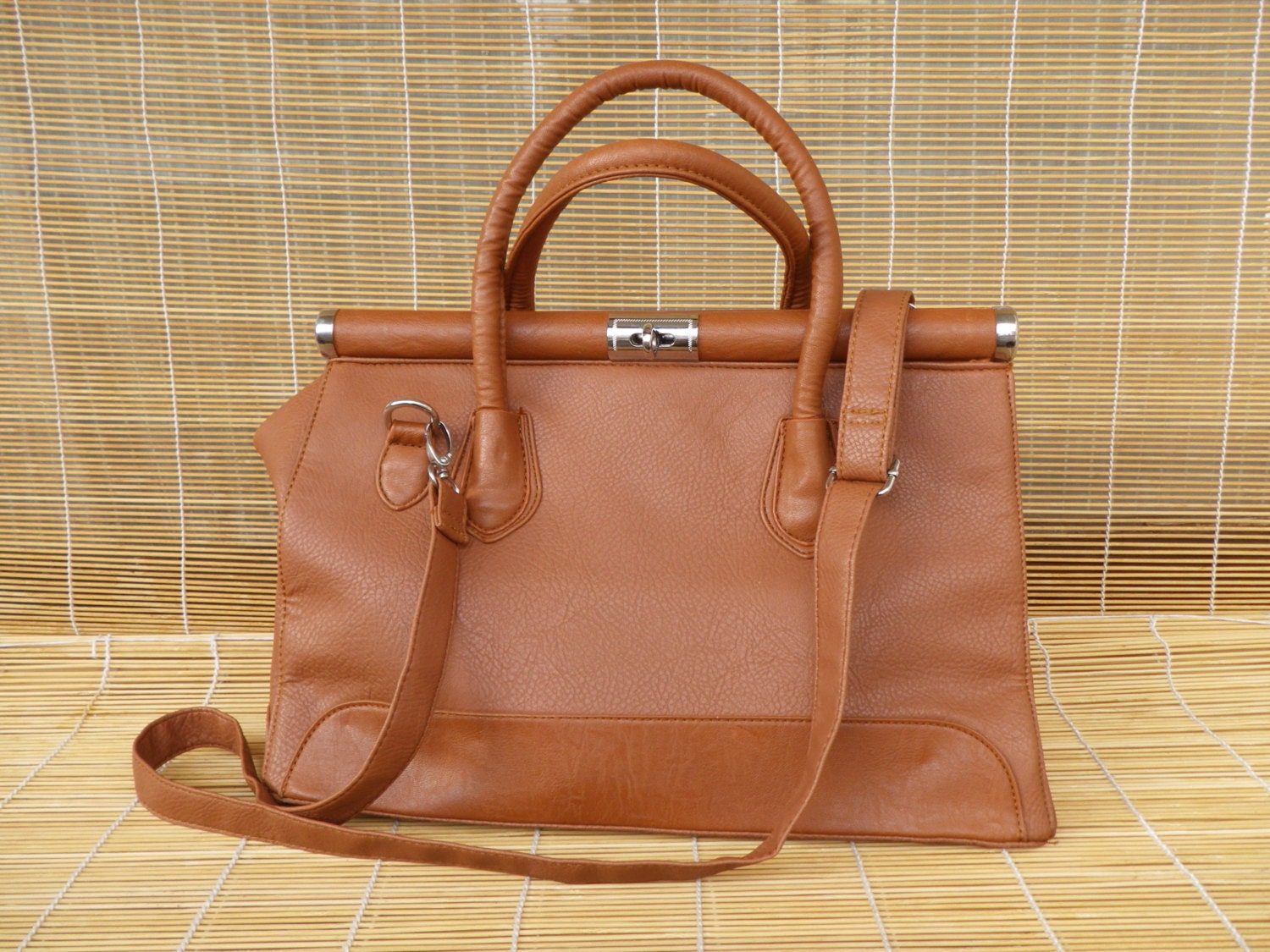 brown faux leather bag