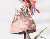 Mushroom Fairy, Original Fantasy Art, Limited Giclee Print, ACEO Artist Trading Card