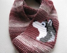 scarf   Chunky infinity  husky Scarf. hooded scarf Alaskan Husky with Dog husky. Siberian