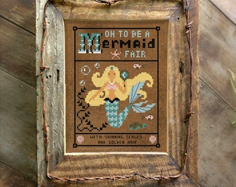 Mermaid Poem Cross Stitch Pattern Primitive Instant Download Digital PDF