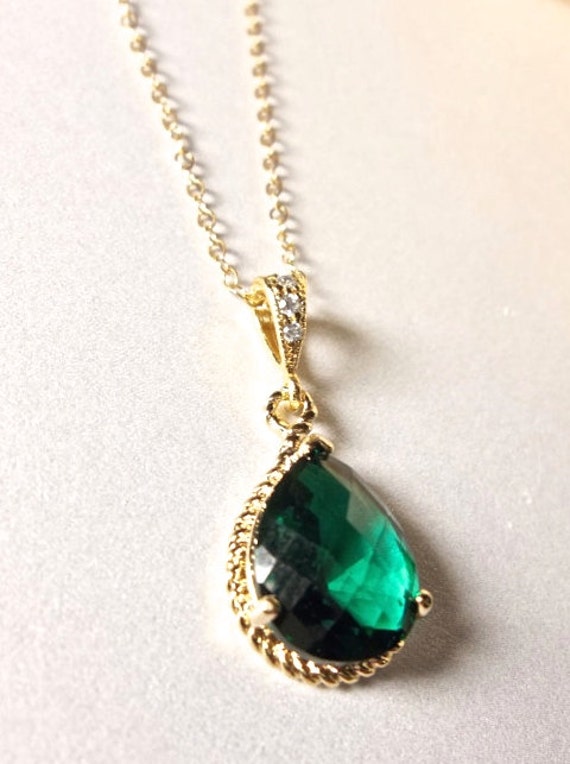 Emerald necklace - Czech glass - Gold filled - Irish jewelry - High ...