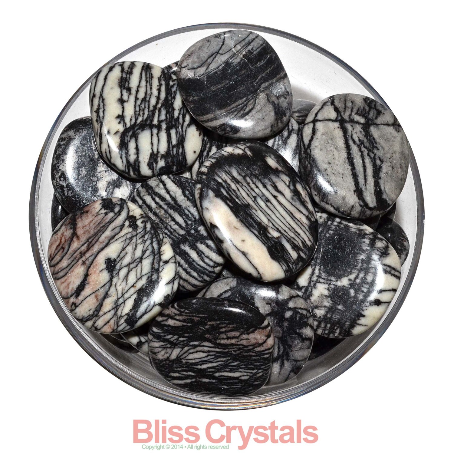 1 SPIDER WEB Net Jasper Palm Tumbled Black White Crystal for