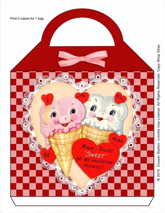 Items similar to Digital Printable Valentine Gift Bag on Etsy