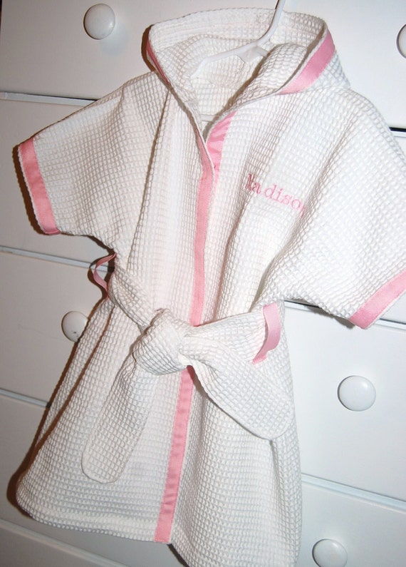 Baby toddler bath robe. white waffle weave bath by Maxinessewnsew