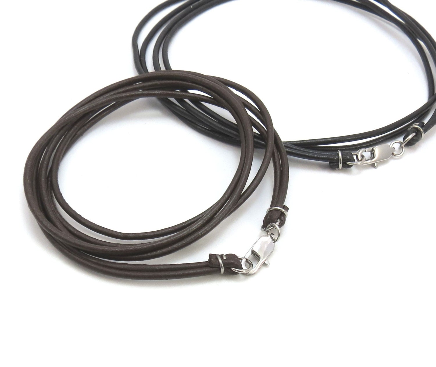 Leather Cord Necklace with Stainless Steel Clasp Black