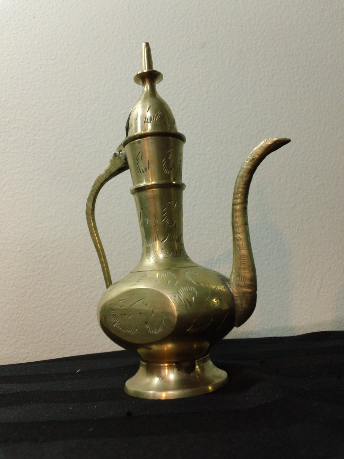 Vintage India Brass decorative Teapot / Pitcher with Hinged