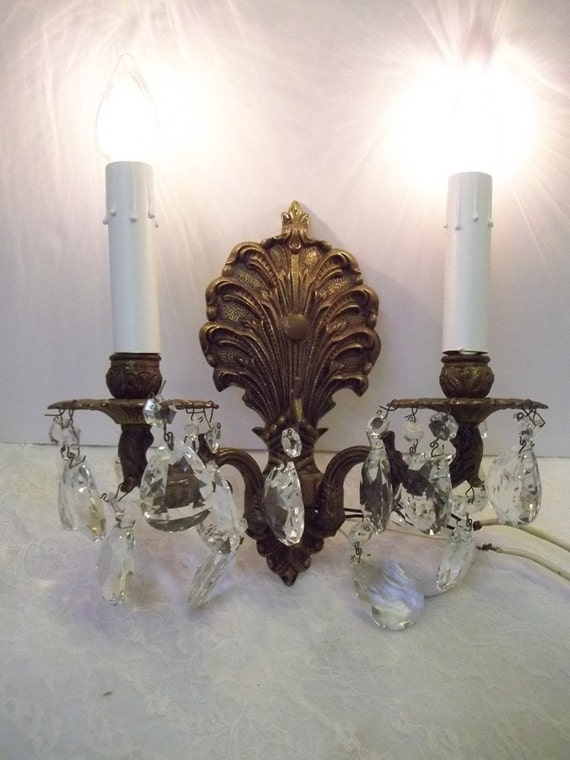two light bronze crystal wall sconce vintage brass crystal two light bronze crystal wall sconce vintage brass crystal