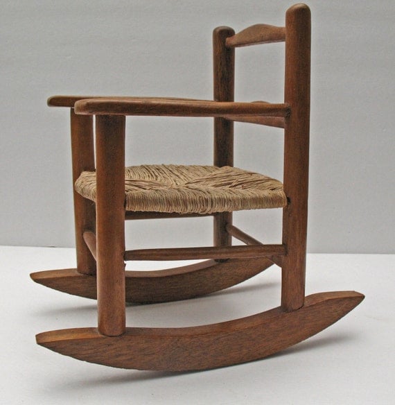 Vintage Toy Rocking Chair Wooden with Woven by GypsyArtistVintage