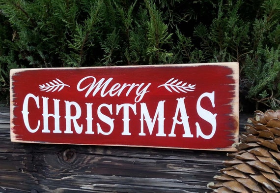 MERRY CHRISTMAS Wooden Sign. Painted Christmas Sign. by OlySignCo